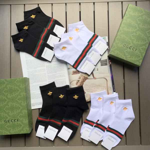 replica,repliche,fake,1:1,earrings,bracelet,ring,jewelry 6 paia di calzini Gucci Classic in cotone con ape dorata ricamata