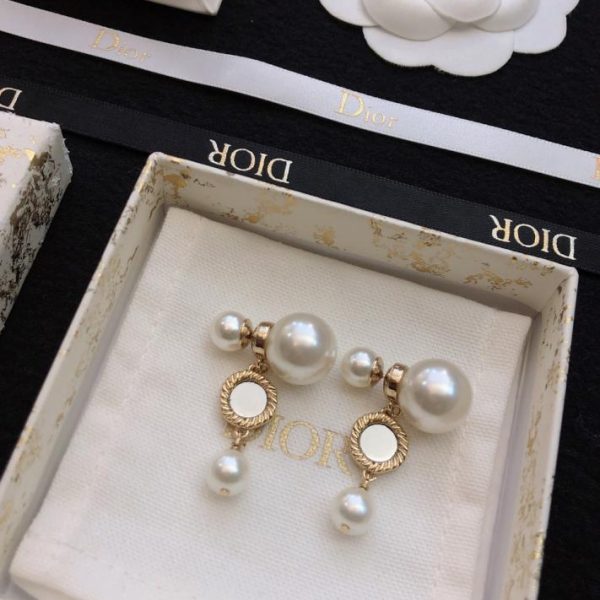 Orecchini pendenti a specchio rotondi DIOR con doppia perla