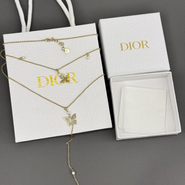 replica,repliche,fake,1:1,earrings,bracelet,ring,jewelry Collana Dior con doppia farfalla