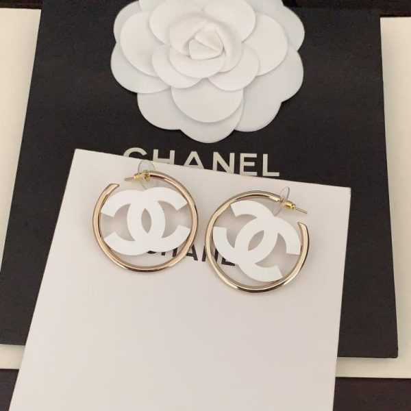 Ganci per orecchie rotondi Chanel bianchi cc