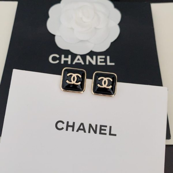 Orecchini Chanel cc quadrati neri