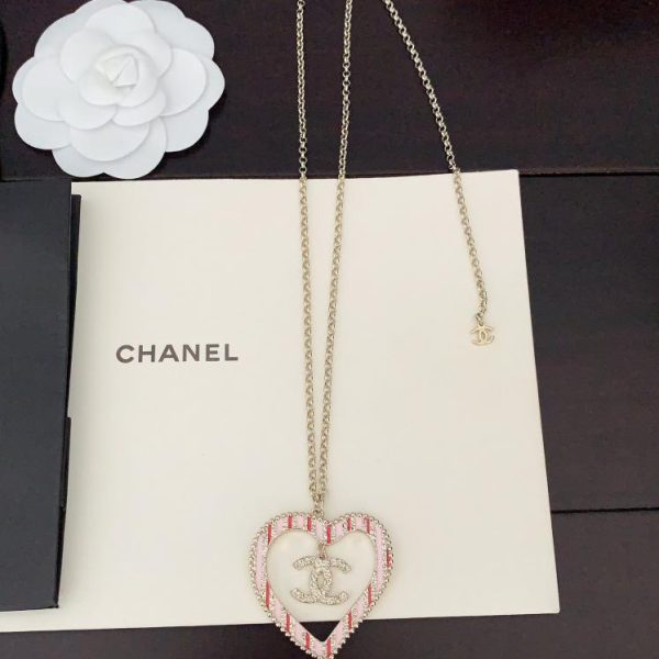 Collana Chanel a cuore grande rosa bicolore