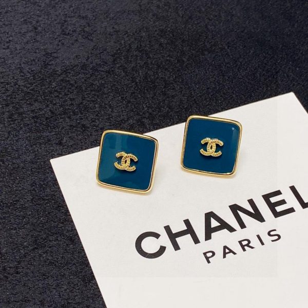Orecchini Chanel riso, blu zaffiro medievale quadrato doppia C