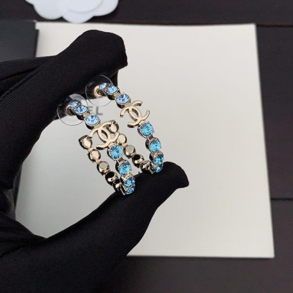 Ganci per orecchie Chanel blu verde diamante cc