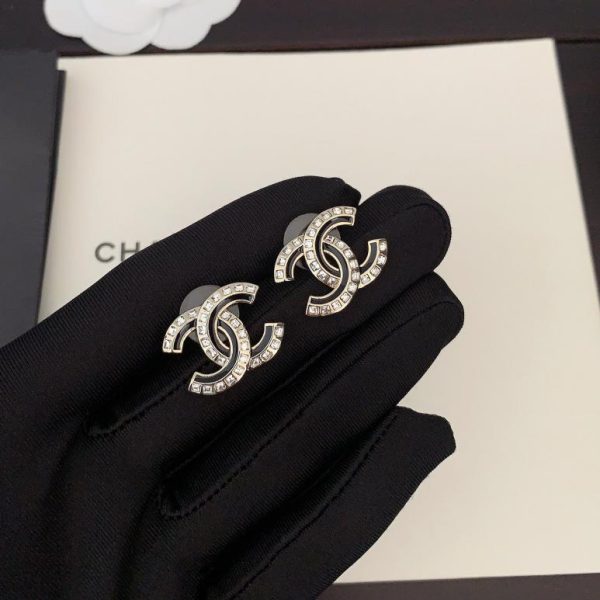 Orecchini Chanel cc in cristallo di diamante quadrato nero
