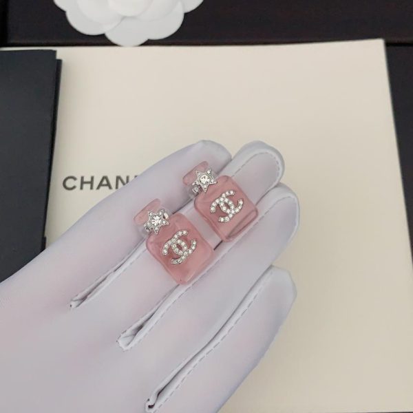 Orecchini bottiglia di profumo rosa Chanel