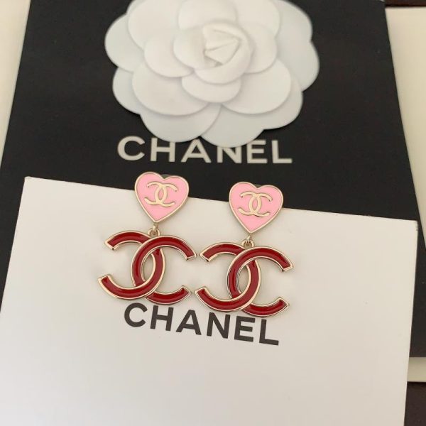 Orecchini Chanel cc rossi con cuore rosa