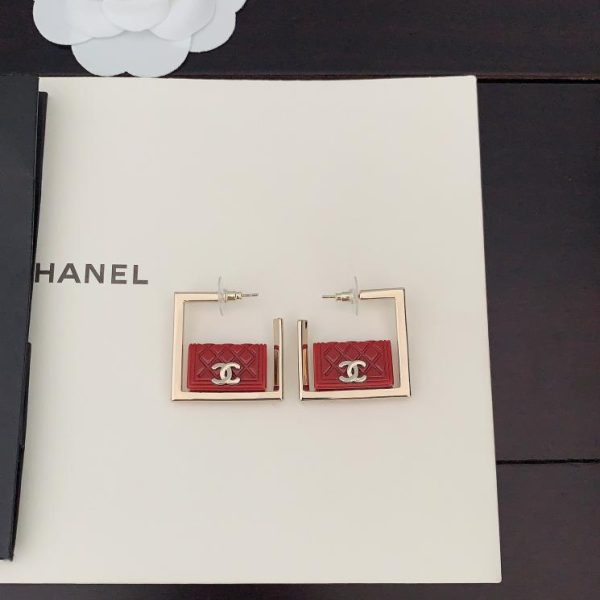 Orecchini quadrati borsa rossa Chanel