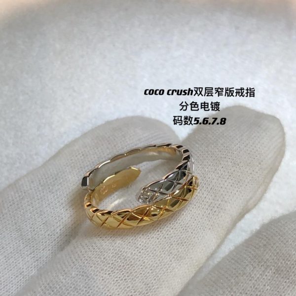 replica,repliche,fake,1:1,earrings,bracelet,ring,jewelry Anello con diamanti Chanel Coco Crush a doppio strato, versione stretta