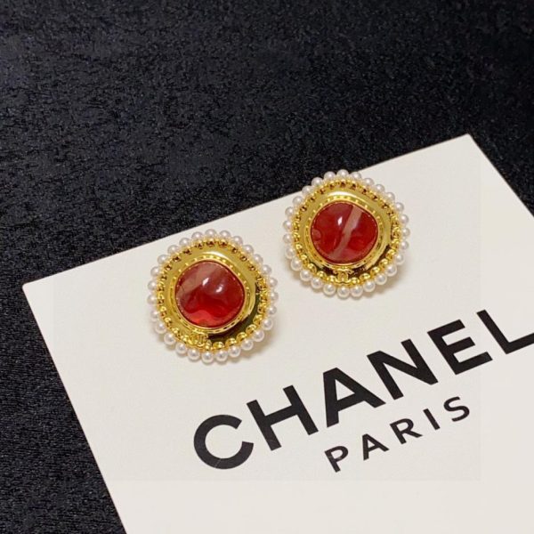 Chanel2024 orecchini moda personalizzati con lettera C doppia antica intarsiata in agata rossa