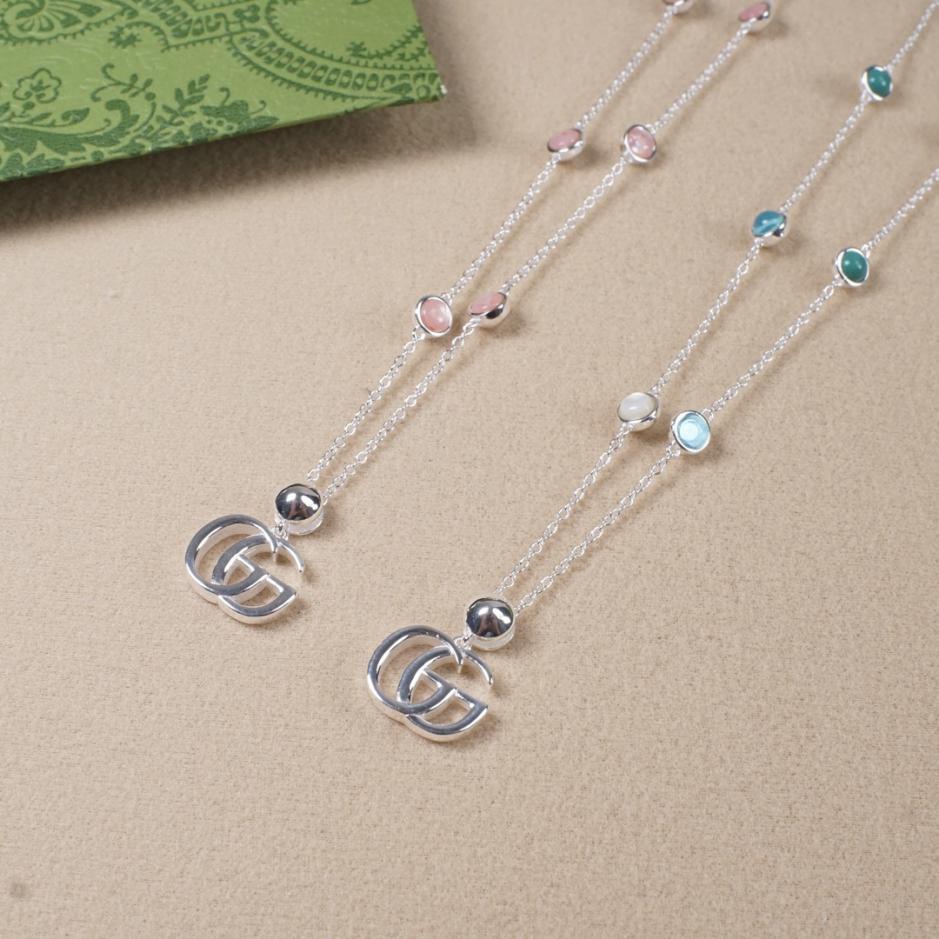 replica,repliche,fake,1:1,earrings,bracelet,ring,jewelry Collana Gucci intrecciata doppia G color pietra