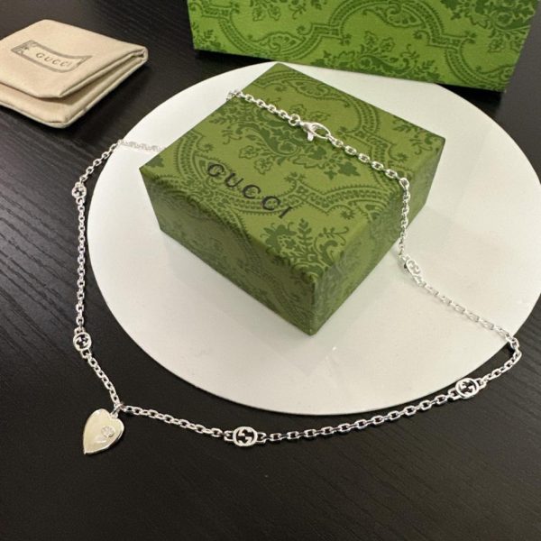 replica,repliche,fake,1:1,earrings,bracelet,ring,jewelry Collana Doppia G intrecciata Gucci Heart