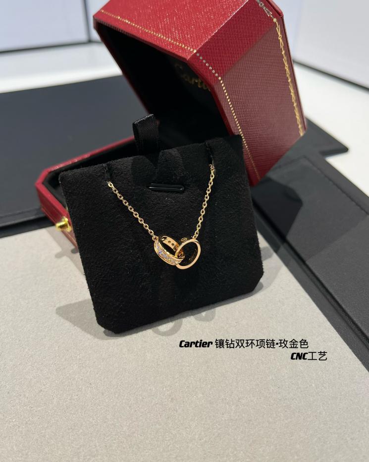 replica,repliche,fake,1:1,earrings,bracelet,ring,jewelry Collana classica con doppio anello di diamanti di Cartier