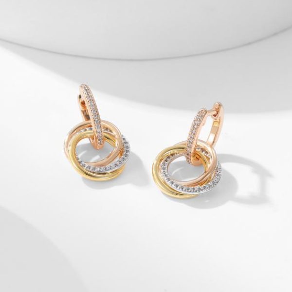 replica,repliche,fake,1:1,earrings,bracelet,ring,jewelry Orecchini a cerchio tricolore Cartier Trinity