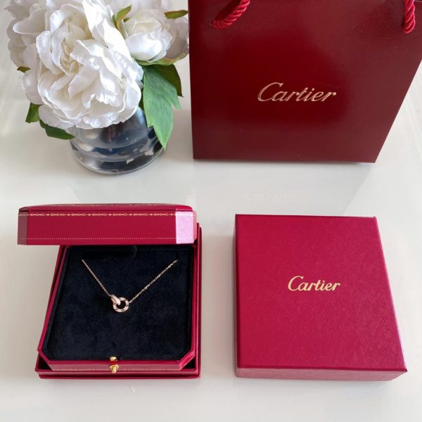 replica,repliche,fake,1:1,earrings,bracelet,ring,jewelry Collana Cartier Love con doppio anello pieno di diamanti