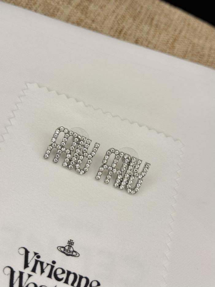 replica,repliche,fake,1:1,earrings,bracelet,ring,jewelry Orecchini con perle e strass con lettera Miu Miu