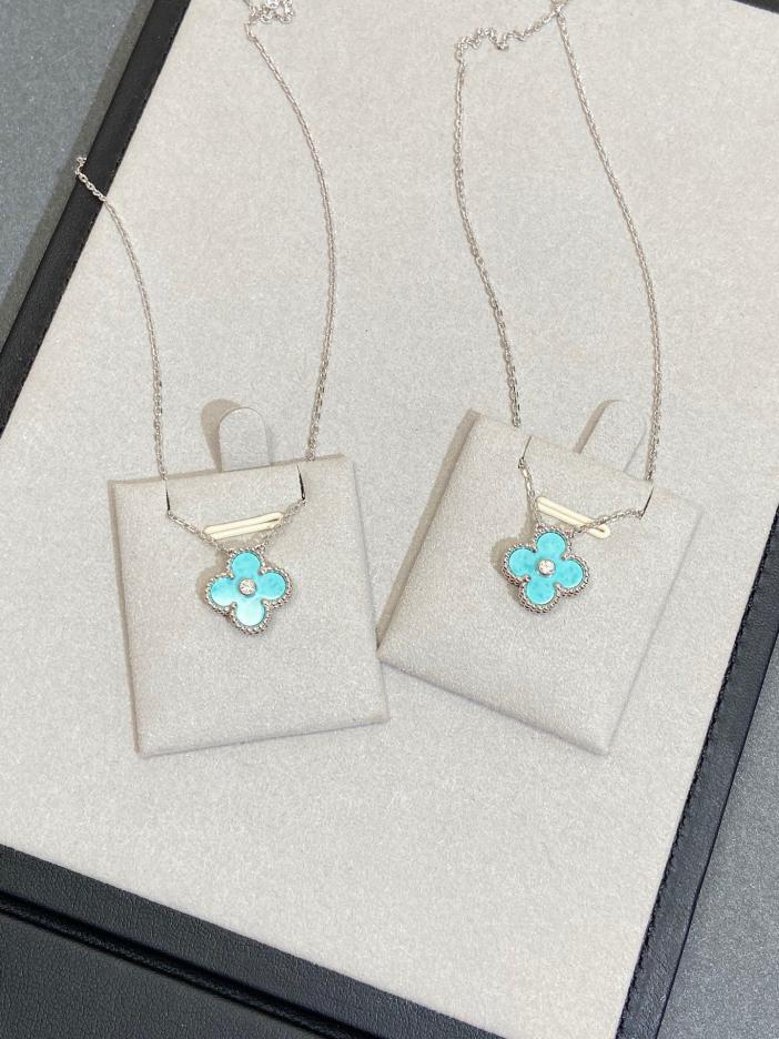 replica,repliche,fake,1:1,earrings,bracelet,ring,jewelry [Versione top] Collana quadrifoglio in ceramica con diamanti di Van Cleef & Arpels
