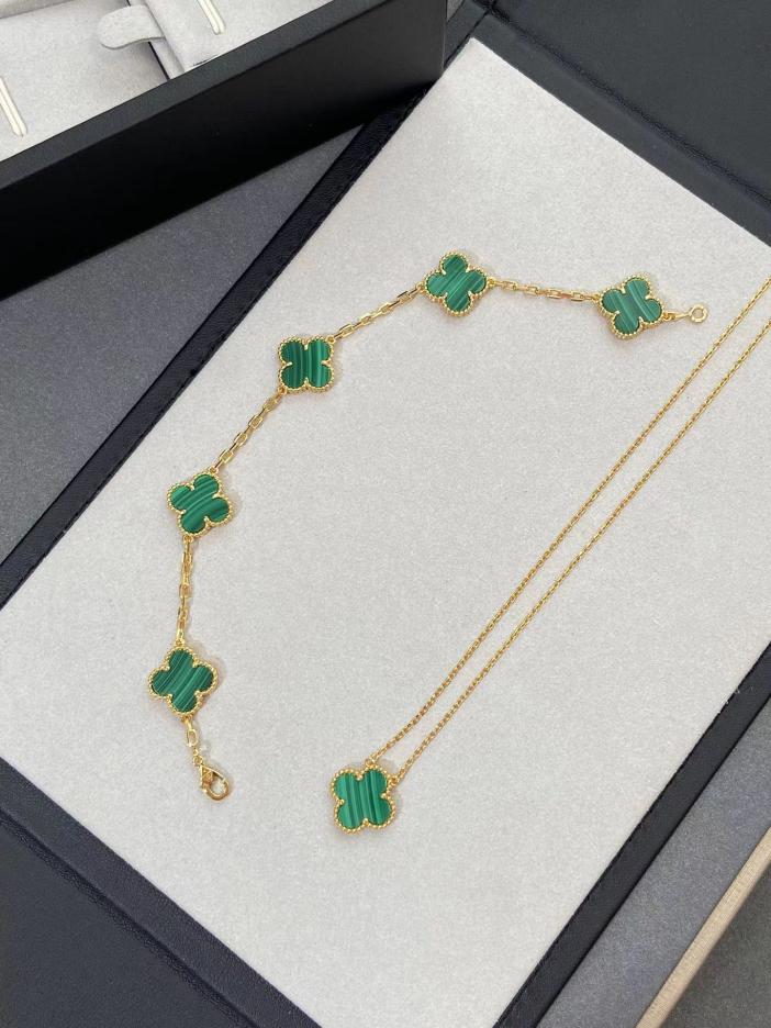 replica,repliche,fake,1:1,earrings,bracelet,ring,jewelry [Versione top] Bracciale Van Cleef & Arpels a cinque fiori in malachite naturale