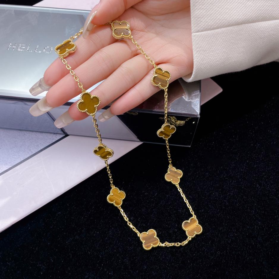 replica,repliche,fake,1:1,earrings,bracelet,ring,jewelry [Edizione Top] Collana con occhio di tigre a dieci fiori di Van Cleef & Arpels