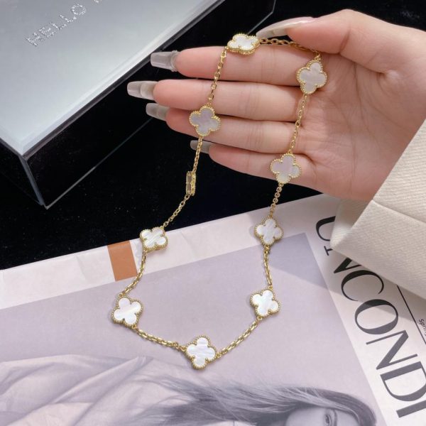 replica,repliche,fake,1:1,earrings,bracelet,ring,jewelry [Versione top] Collana di Van Cleef & Arpels a dieci fiori in madreperla bianca