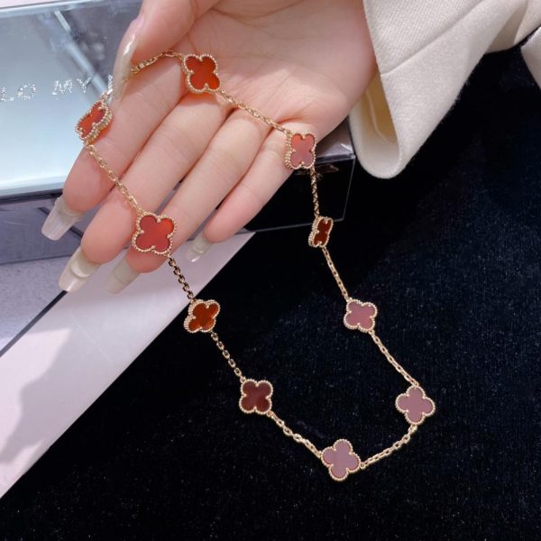 replica,repliche,fake,1:1,earrings,bracelet,ring,jewelry [Top Edition] Collana di corniola con dieci fiori di Van Cleef & Arpels