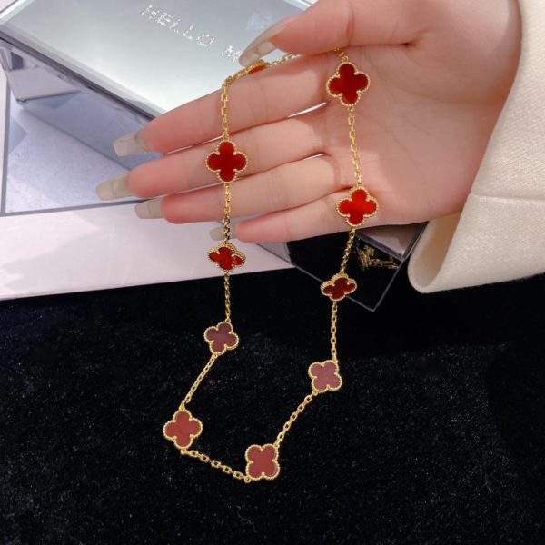 replica,repliche,fake,1:1,earrings,bracelet,ring,jewelry [Top Edition] Collana di corniola con dieci fiori di Van Cleef & Arpels