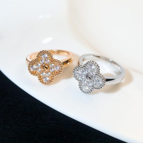 replica,repliche,fake,1:1,earrings,bracelet,ring,jewelry [Versione top] Mini anello Alhambra con diamanti pieni di Van Cleef & Arpels