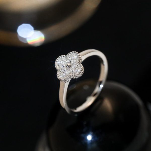 replica,repliche,fake,1:1,earrings,bracelet,ring,jewelry [Versione top] Anello mini Alhambra con diamanti pieni di Van Cleef & Arpels mini pieno di diamanti