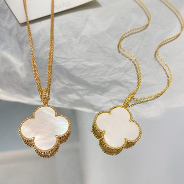 replica,repliche,fake,1:1,earrings,bracelet,ring,jewelry [Versione Top] Collana classica con quadrifoglio Fritillaria bianca grande di Van Cleef & Arpels