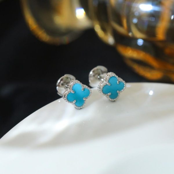 replica,repliche,fake,1:1,earrings,bracelet,ring,jewelry [Versione top] Mini orecchini Van Cleef & Arpels con quadrifoglio turchese