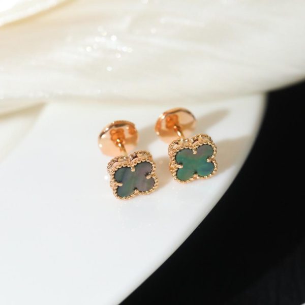 replica,repliche,fake,1:1,earrings,bracelet,ring,jewelry [Versione Top] Mini orecchini a bottone con quadrifoglio Fritillary grigio di Van Cleef & Arpels