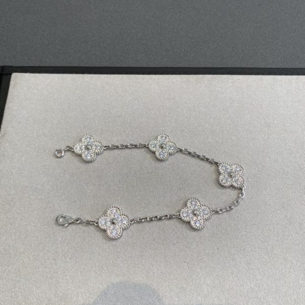 replica,repliche,fake,1:1,earrings,bracelet,ring,jewelry [Versione top] Bracciale Van Cleef & Arpelsvca a cinque fiori con diamanti pieni