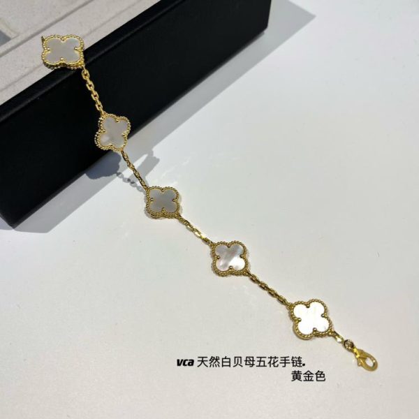 replica,repliche,fake,1:1,earrings,bracelet,ring,jewelry [Versione top] Bracciale Van Cleef & Arpelsvca a cinque fiori in madreperla bianca naturale
