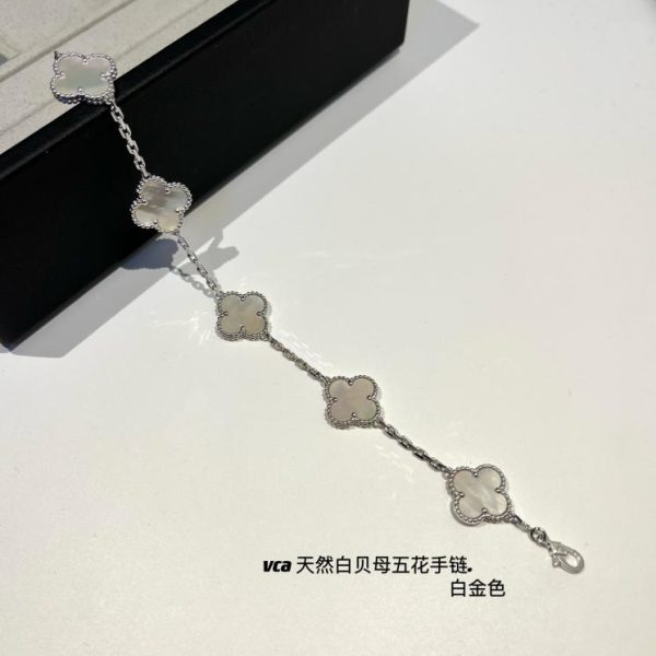 replica,repliche,fake,1:1,earrings,bracelet,ring,jewelry [Versione top] Bracciale Van Cleef & Arpelsvca a cinque fiori in madreperla bianca naturale