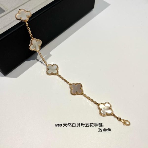replica,repliche,fake,1:1,earrings,bracelet,ring,jewelry [Versione top] Bracciale Van Cleef & Arpelsvca a cinque fiori in madreperla bianca naturale