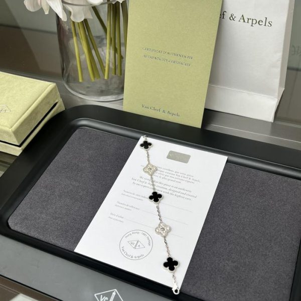 replica,repliche,fake,1:1,earrings,bracelet,ring,jewelry [Versione top] Bracciale Van Cleef & Arpels Alhambra a cinque fiori neri e diamanti