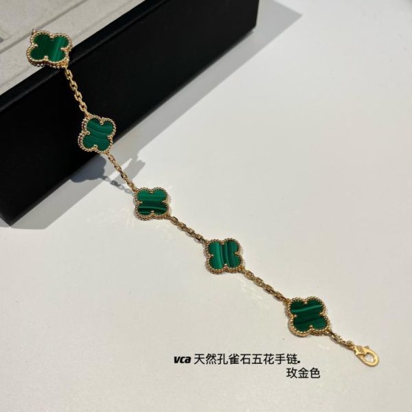 replica,repliche,fake,1:1,earrings,bracelet,ring,jewelry [Versione top] Bracciale Van Cleef & Arpelsvca a cinque fiori in malachite naturale
