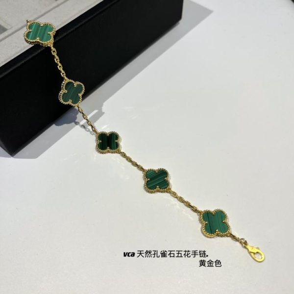 replica,repliche,fake,1:1,earrings,bracelet,ring,jewelry [Versione top] Bracciale Van Cleef & Arpelsvca a cinque fiori in malachite naturale