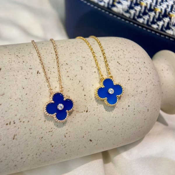 replica,repliche,fake,1:1,earrings,bracelet,ring,jewelry [Versione top] Collana classica di Van Cleef & Arpels con diamanti e quadrifoglio a fiore singolo