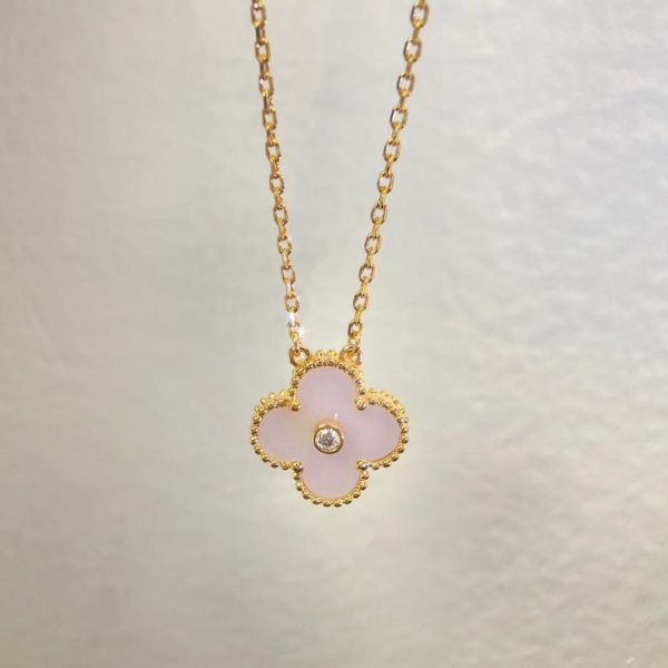 replica,repliche,fake,1:1,earrings,bracelet,ring,jewelry [Versione top] Collana classica di Van Cleef & Arpels con diamanti e quadrifoglio a fiore singolo