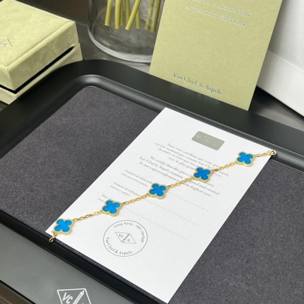 replica,repliche,fake,1:1,earrings,bracelet,ring,jewelry [Versione top] Bracciale Van Cleef & Arpels in ceramica blu a cinque fiori