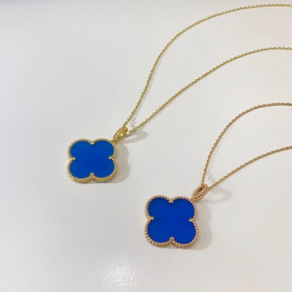 replica,repliche,fake,1:1,earrings,bracelet,ring,jewelry [Top Edition] Collana classica con quadrifoglio in ceramica blu con fiori grandi di Van Cleef & Arpels