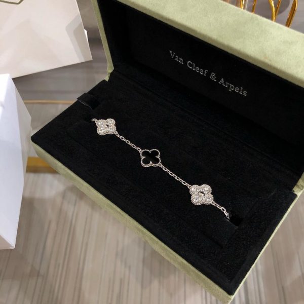 replica,repliche,fake,1:1,earrings,bracelet,ring,jewelry [Edizione Premium] Bracciale con diamanti e onice nero anniversario di Van Cleef & Arpels