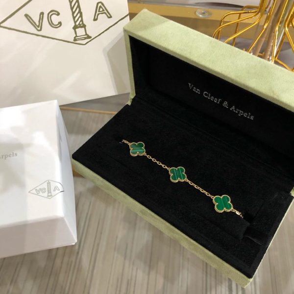 replica,repliche,fake,1:1,earrings,bracelet,ring,jewelry [Versione top] Bracciale a cinque fiori in malachite di Van Cleef & Arpels