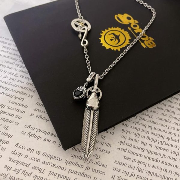 replica,repliche,fake,1:1,earrings,bracelet,ring,jewelry [Versione top] Collana con doppio pendente in piuma Goro Takahashi di Goro
