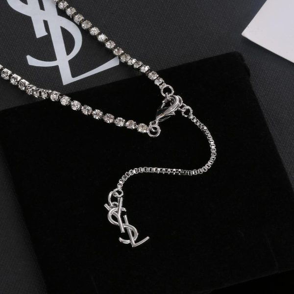 replica,repliche,fake,1:1,earrings,bracelet,ring,jewelry Collana con lettera YSL piena di diamanti