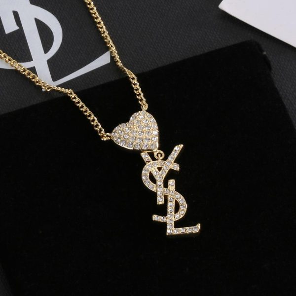 replica,repliche,fake,1:1,earrings,bracelet,ring,jewelry Collana con lettera YSL piena di diamanti