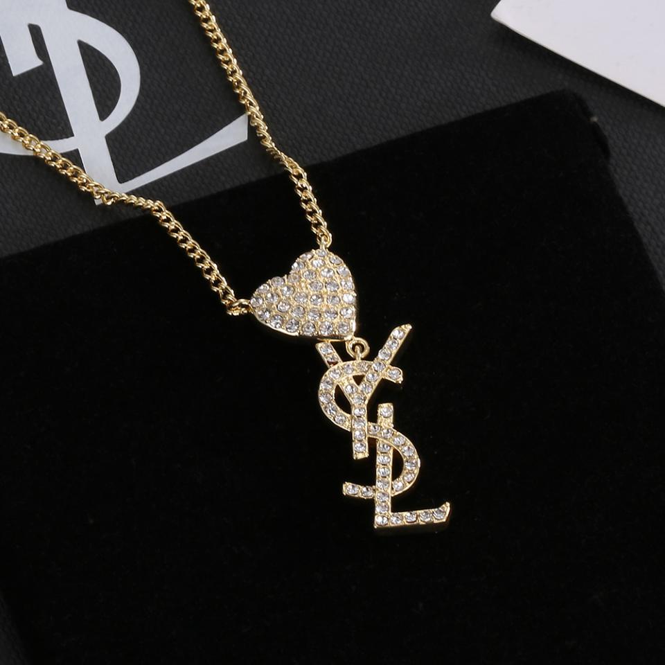 replica,repliche,fake,1:1,earrings,bracelet,ring,jewelry Collana con lettera YSL piena di diamanti
