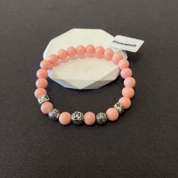 replica,repliche,fake,1:1,earrings,bracelet,ring,jewelry Bracciale multielemento vintage con perline rosa e cuori cromati
