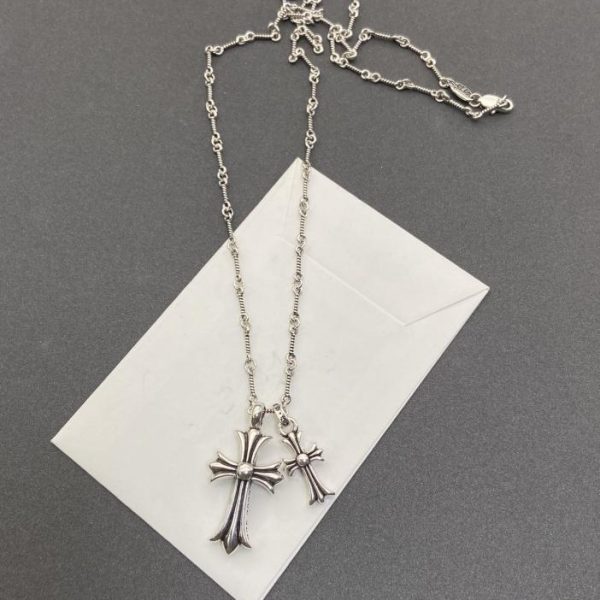 replica,repliche,fake,1:1,earrings,bracelet,ring,jewelry Collana a doppia croce con cuori cromati